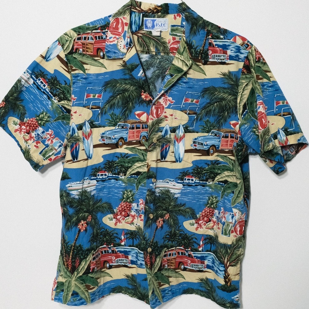 Vintage 80s RJC Men's Hawaiian Button Down Shirt XL Relaxed‎ Surfer